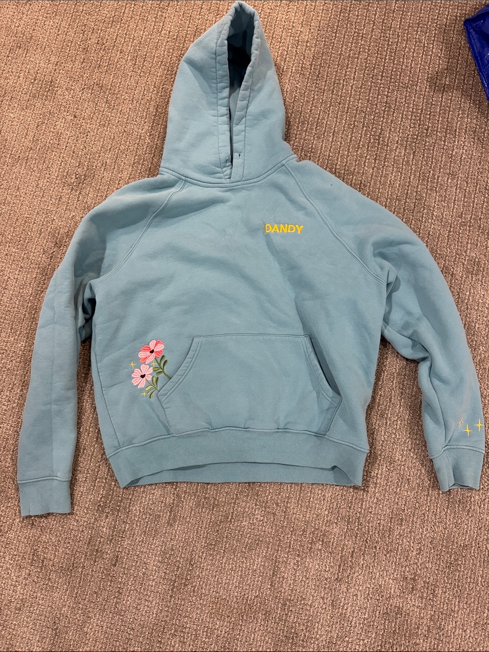 Blue Floral Embroidered Hoodie